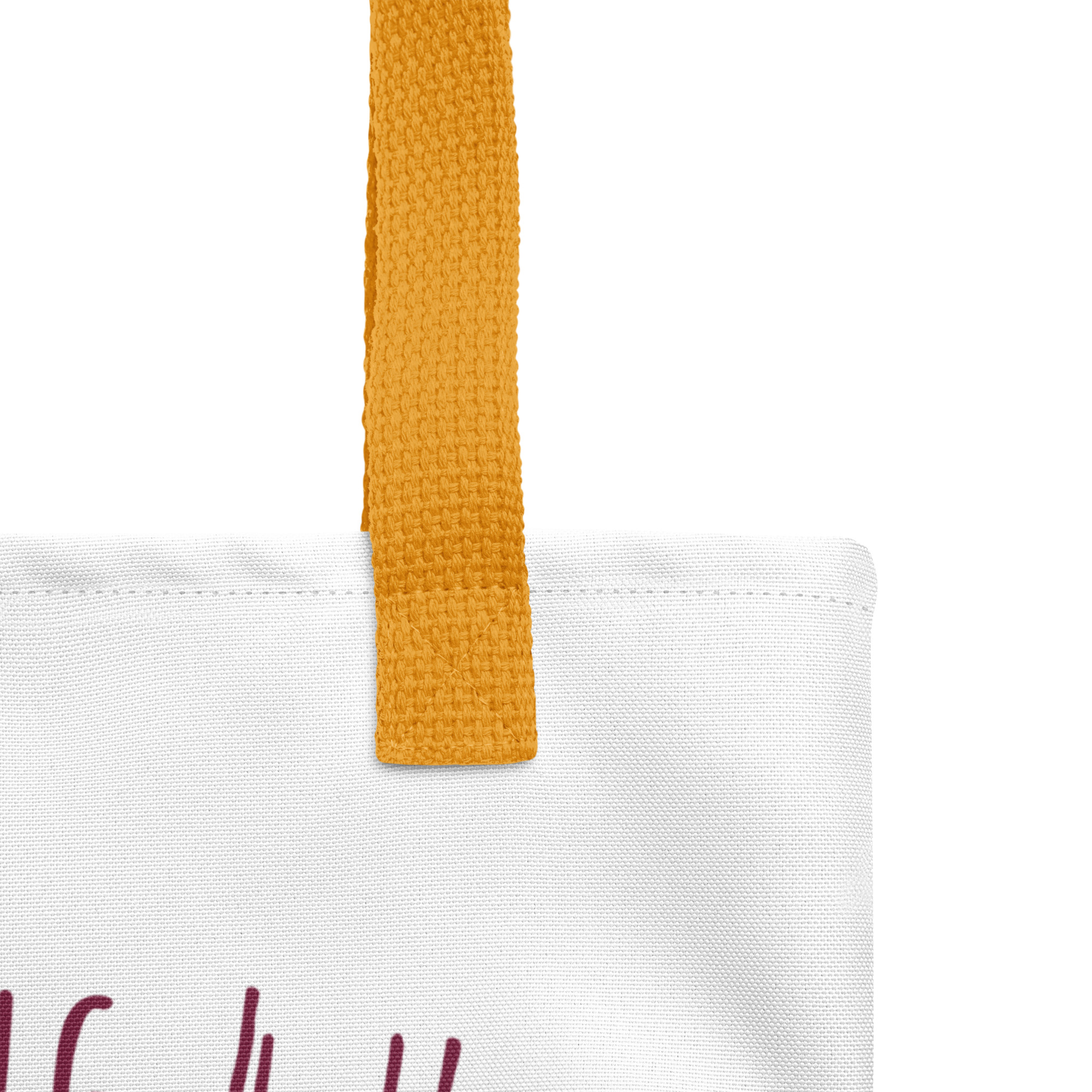 I'm Rooting 4 U tote bag, white canvas print, yellow handles, fabric and stitching detail