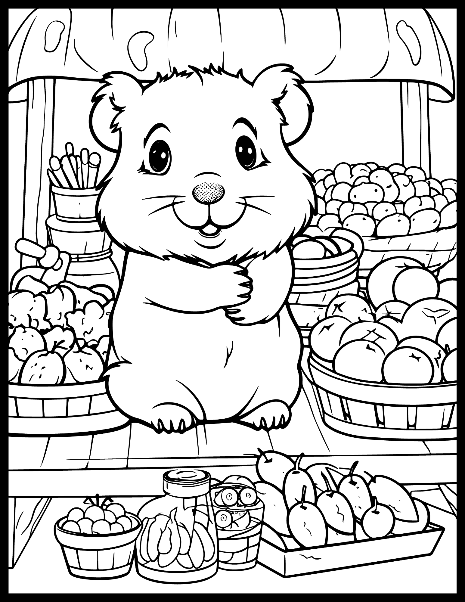 Farmers Market Hamster printable coloring page