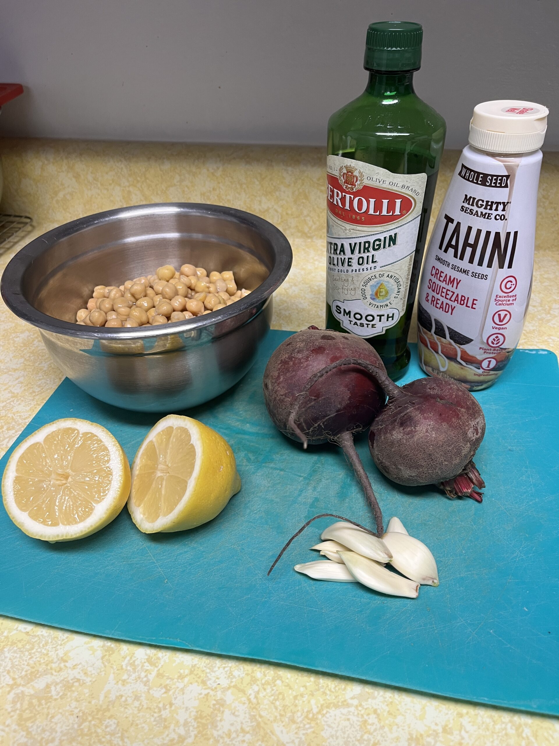 Roasted beet hummus ingredients